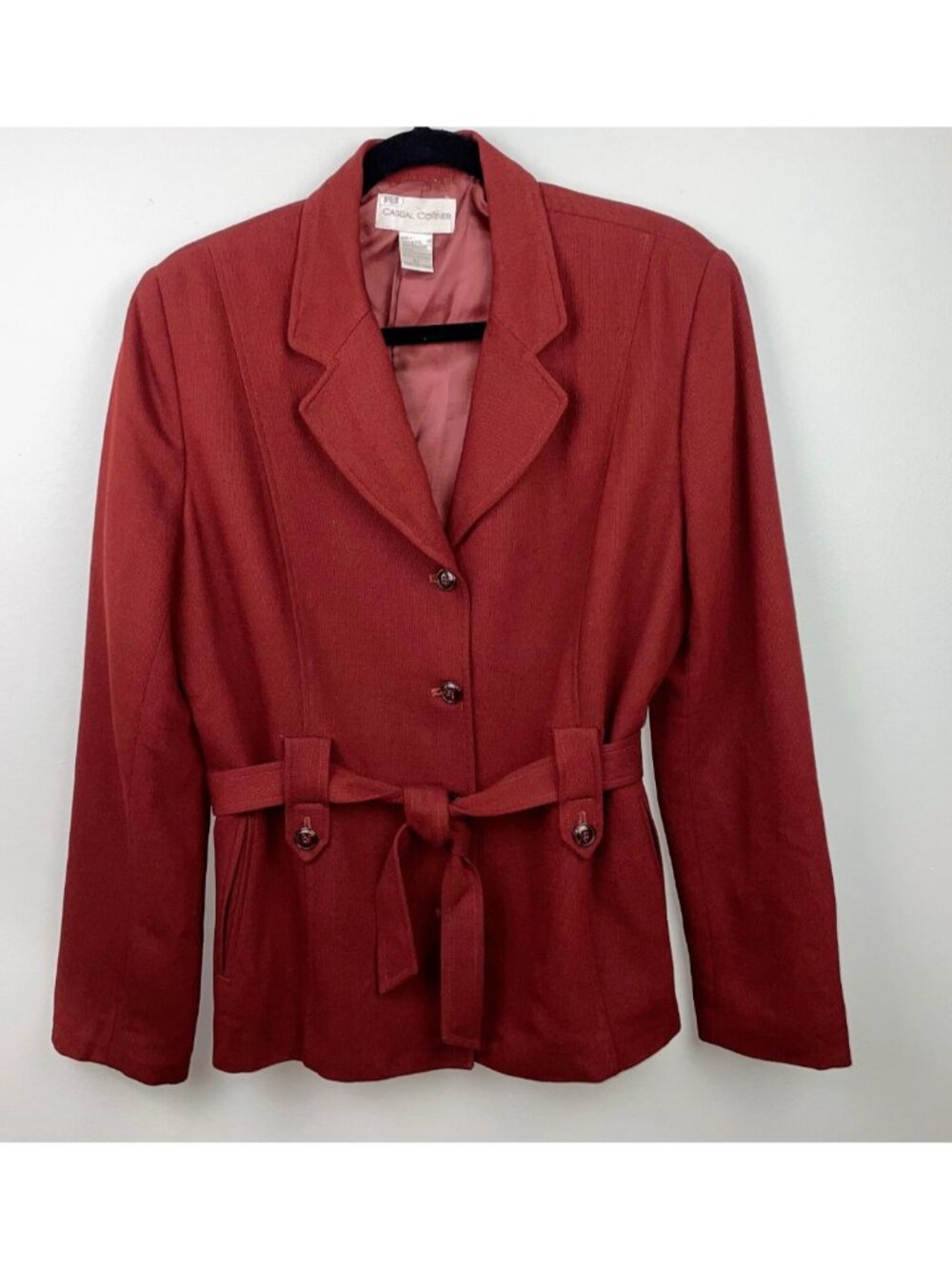 Casual Corner Rust Red Orange Button Front Blazer Jacket Wrap Wool Womens 10 EUC